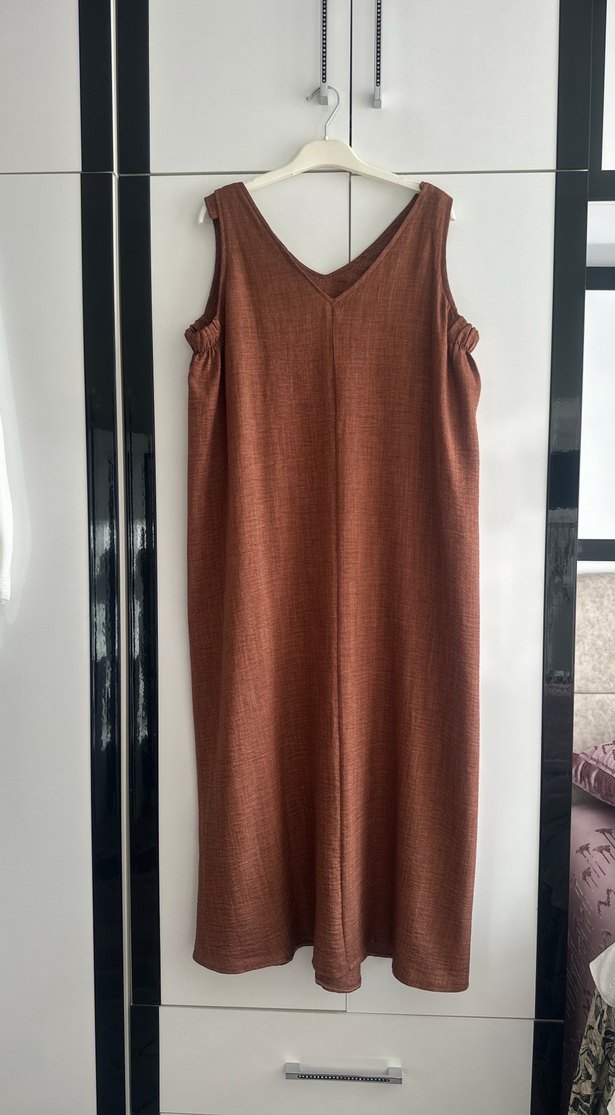 Kadın Kahverengi Uzun Keten Elbise - Görsel 5
