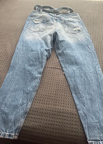 Kadın Mavi Kot Pantolon Bel Tokalı - Görsel 3