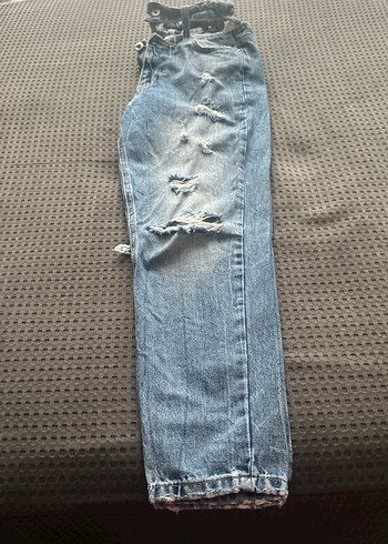 Kadın Mavi Kot Pantolon Bel Tokalı - Görsel 4