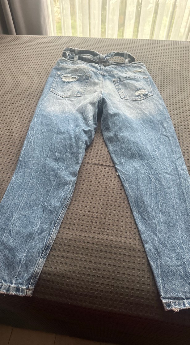 Kadın Mavi Kot Pantolon Bel Tokalı - Görsel 3