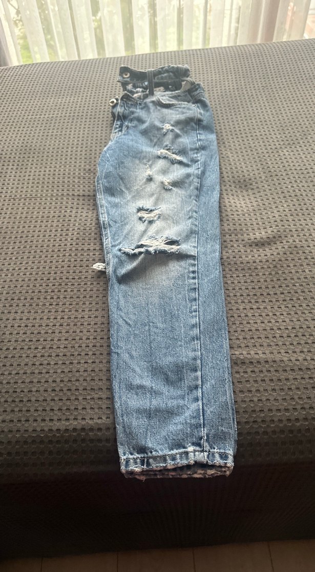 Kadın Mavi Kot Pantolon Bel Tokalı - Görsel 4