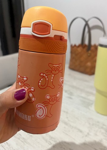 Turuncu Çocuk Termosu Sevimli Desenli - Görsel 2