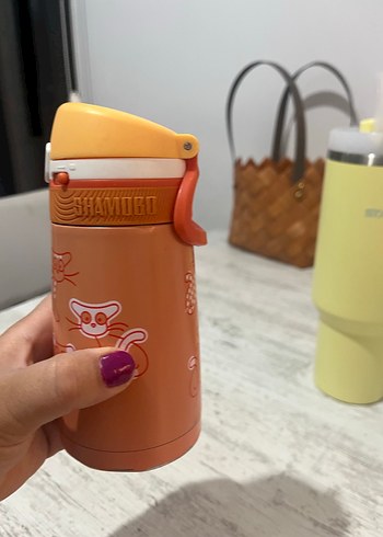 Turuncu Çocuk Termosu Sevimli Desenli - Görsel 3