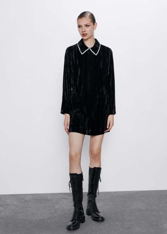 Zara Siyah Kadife Elbise - Görsel 3