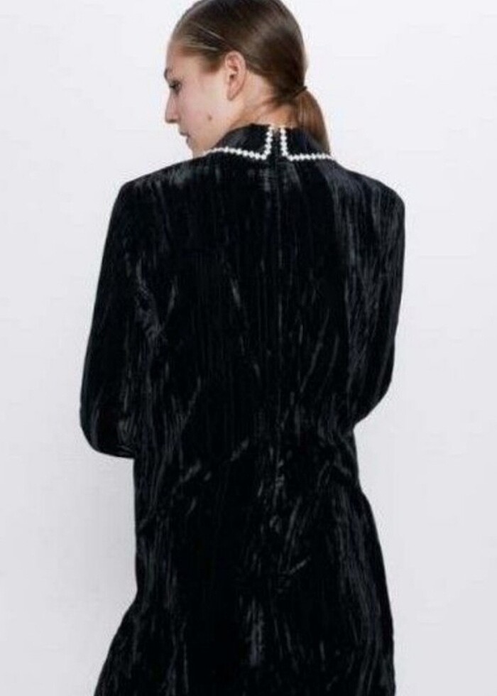 Zara Siyah Kadife Elbise - Görsel 4