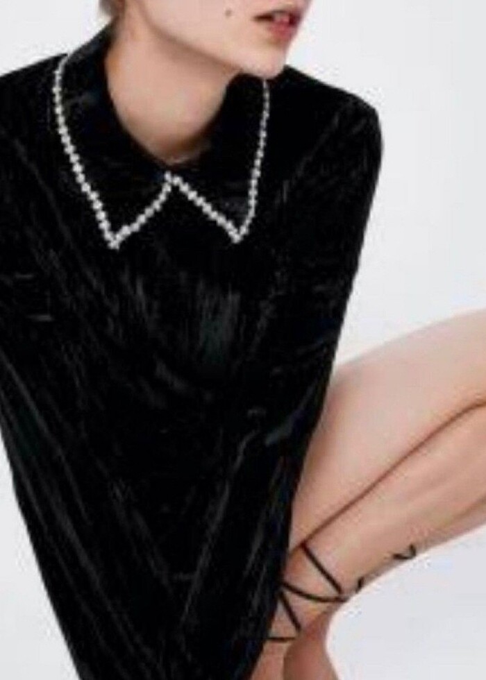 Zara Siyah Kadife Elbise - Görsel 5