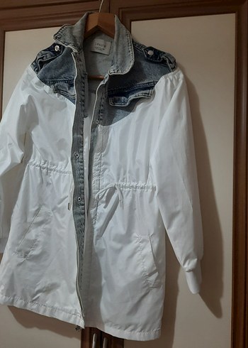 Beyaz Kadın Denim Ceket rüzgarlık - Görsel 2