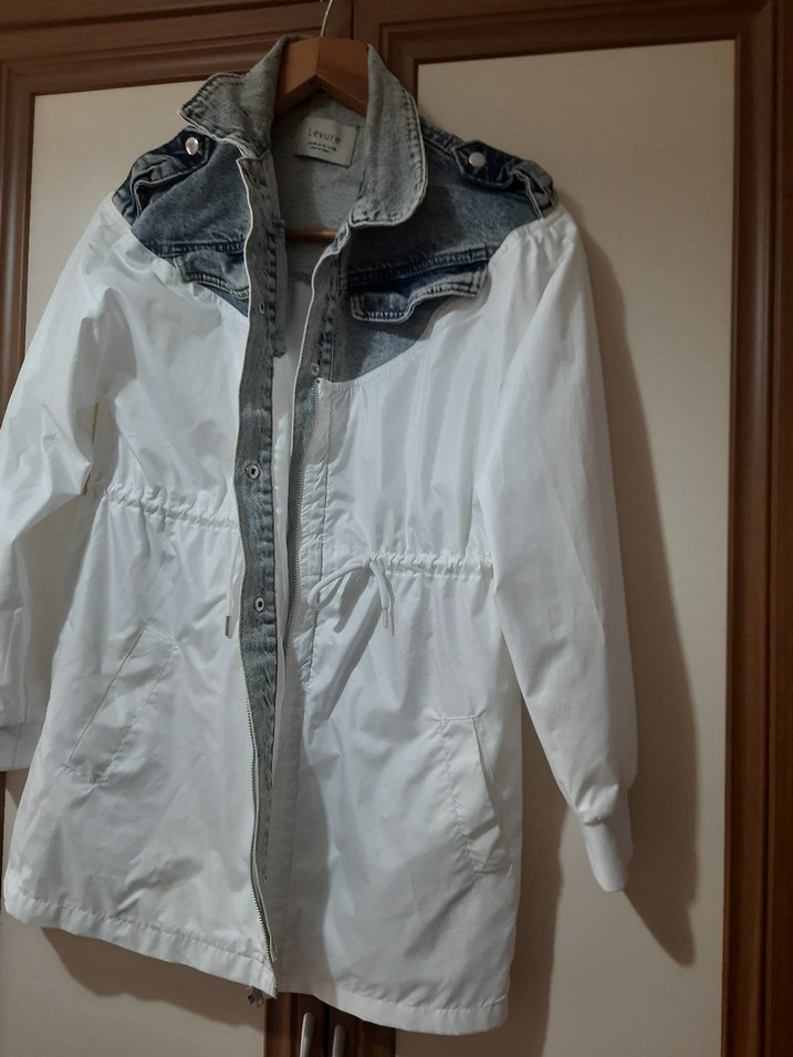 Beyaz Kadın Denim Ceket rüzgarlık - Görsel 2