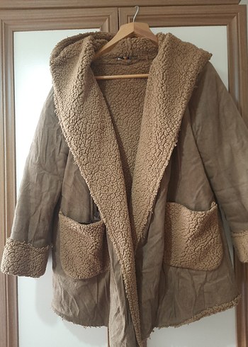 Kahverengi Süet Kadın Ceket Kürklü Midi Boy - Görsel 2