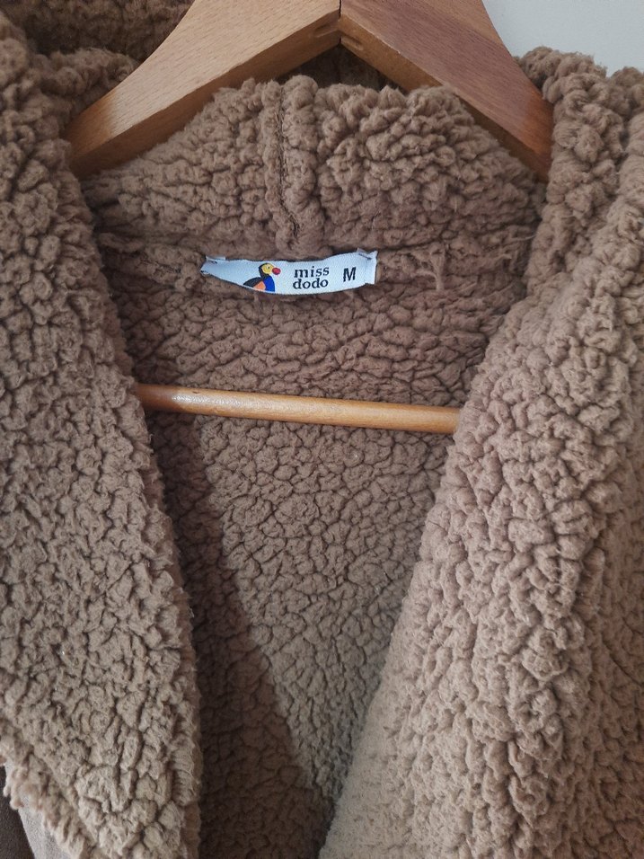 Kahverengi Süet Kadın Ceket Kürklü Midi Boy - Görsel 3