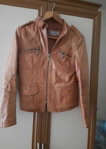 Kahverengi 100 % Deri Biker Ceket - Görsel 5