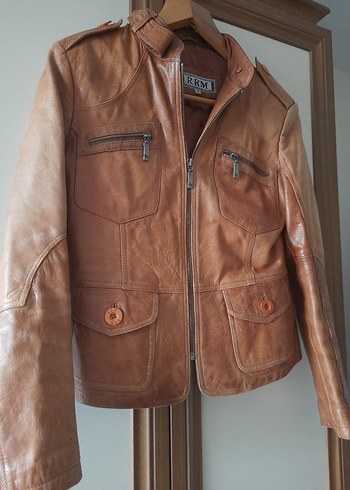 Kahverengi 100 % Deri Biker Ceket - Görsel 4