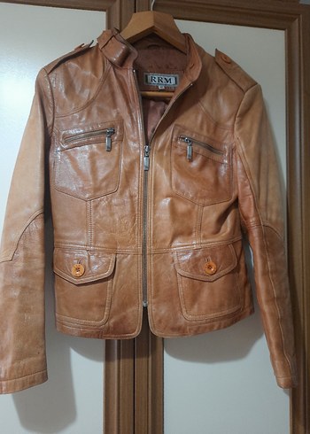 Kahverengi 100 % Deri Biker Ceket - Görsel 6