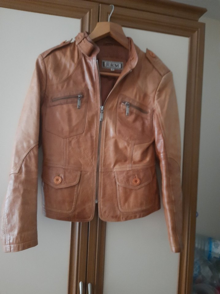 Kahverengi 100 % Deri Biker Ceket - Görsel 5