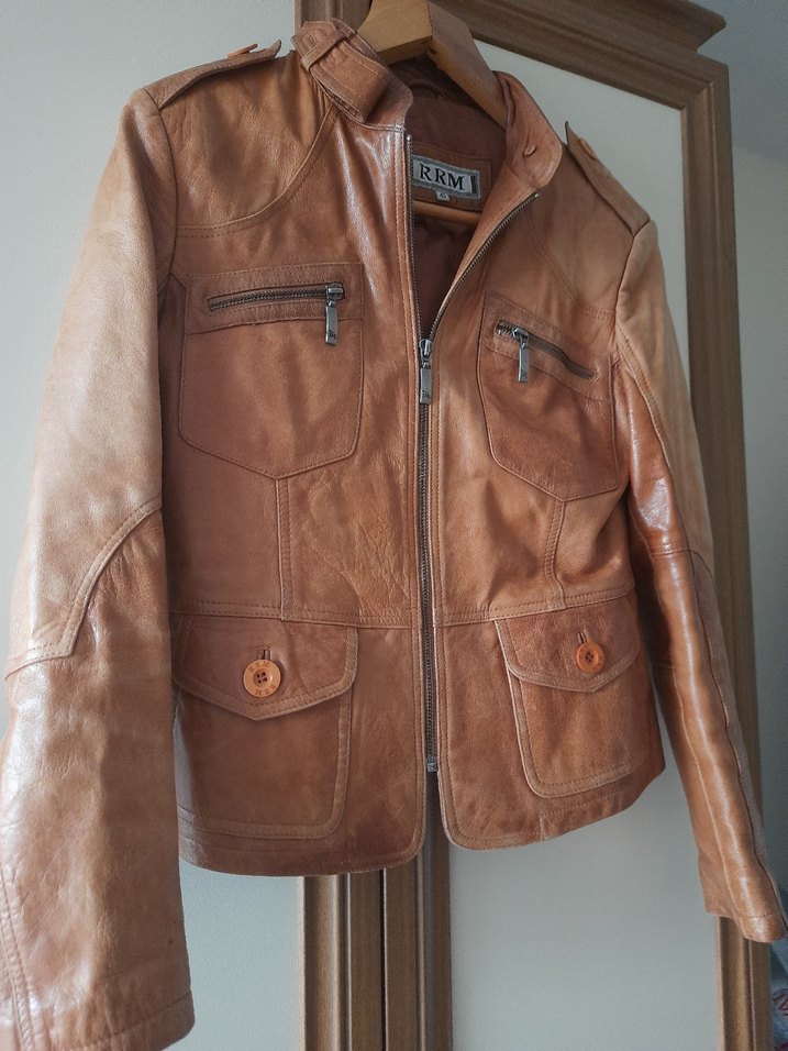 Kahverengi 100 % Deri Biker Ceket - Görsel 4