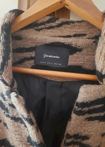 Zebra Desenli Kahverengi Kadın Midi Kaban - Görsel 5