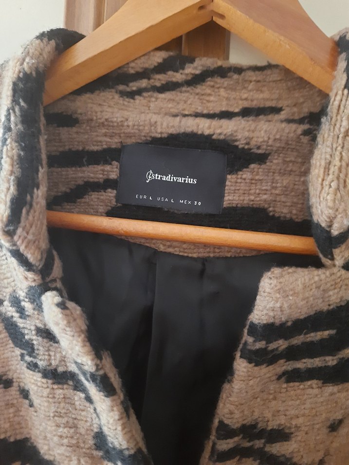 Zebra Desenli Kahverengi Kadın Midi Kaban - Görsel 5