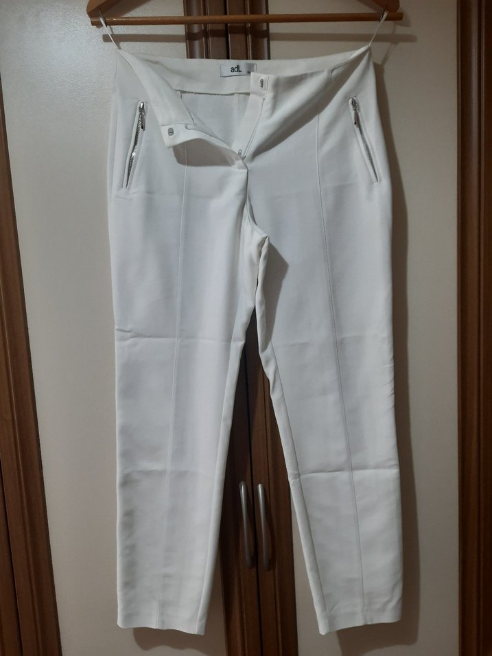 adil Işık Beyaz Fermuarlı Kadın Kumaş Pantolon - Görsel 4