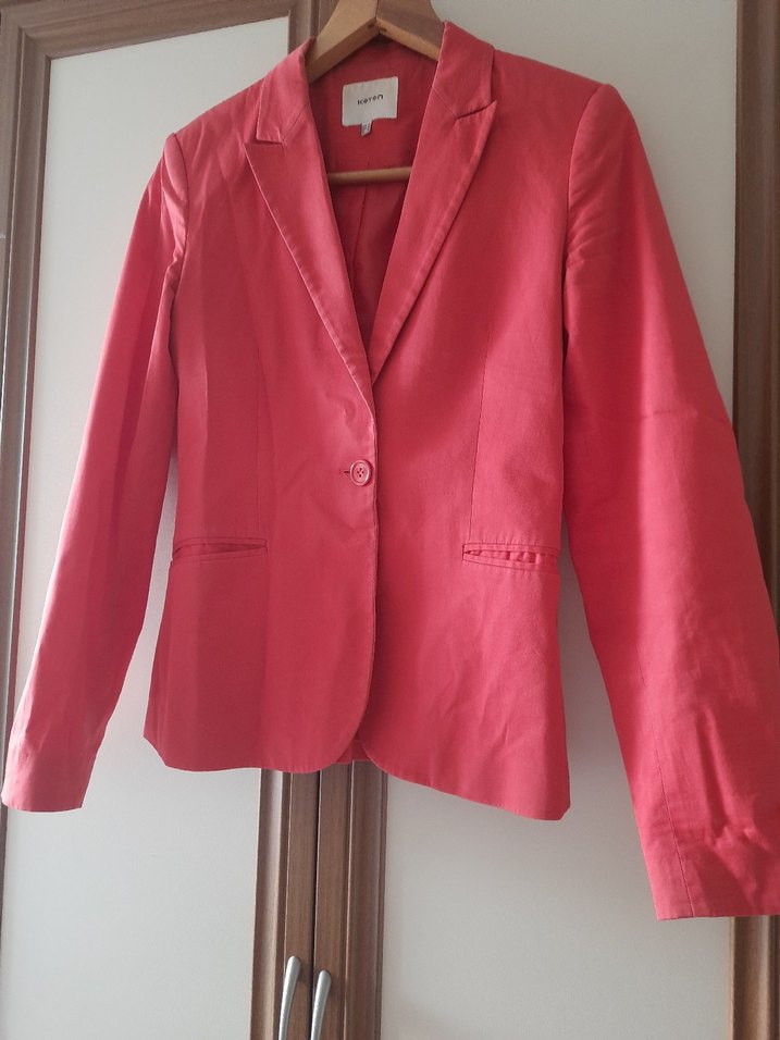kırmızı Kadın Düğmeli Ofis Blazeri - Görsel 2