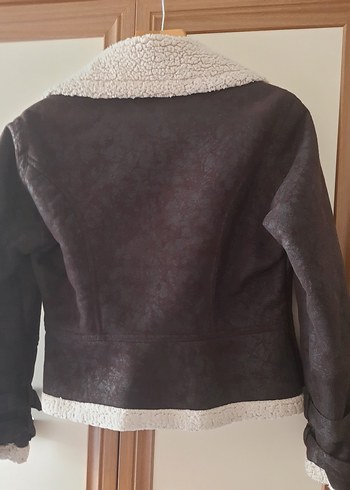 Kürk Detaylı Deri görünümlü nubuk Kadın Ceket - Görsel 4