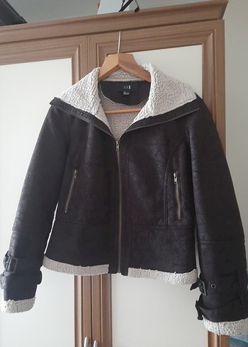 Kürk Detaylı Deri görünümlü nubuk Kadın Ceket - Görsel 3