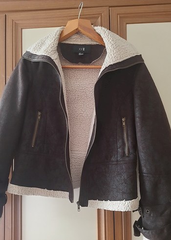 Kürk Detaylı Deri görünümlü nubuk Kadın Ceket - Görsel 2