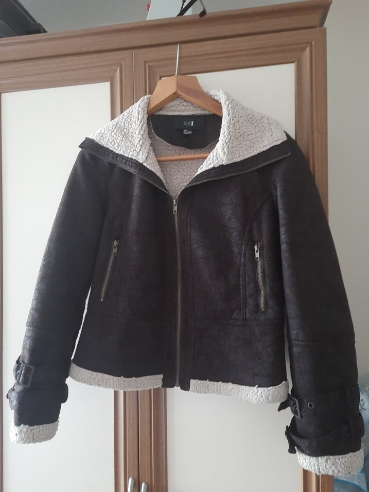 Kürk Detaylı Deri görünümlü nubuk Kadın Ceket - Görsel 3