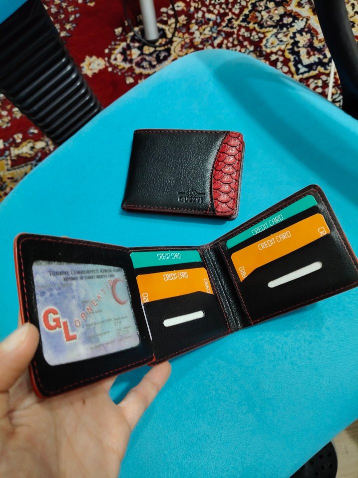 Siyah/Kırmızı Desenli Erkek Cüzdanı - Görsel 4