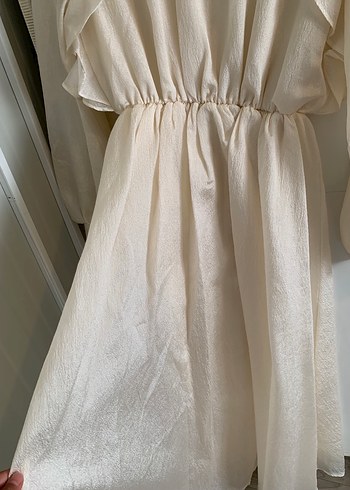 Uzun Kollu Beyaz Keten Bohem Elbise - Görsel 2