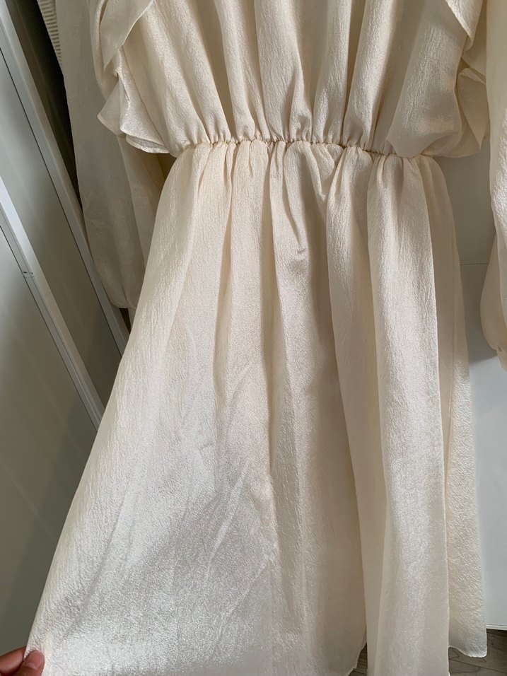 Uzun Kollu Beyaz Keten Bohem Elbise - Görsel 2