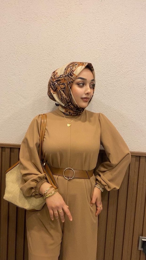 Camel Renkli Uzun Kol Elbise - Görsel 2