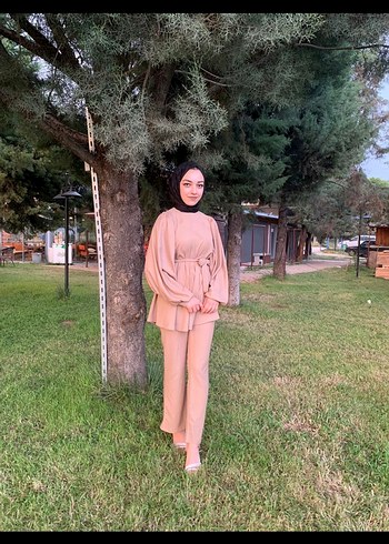 Camel Renkli Uzun Kadın Takım Elbise - Görsel 2