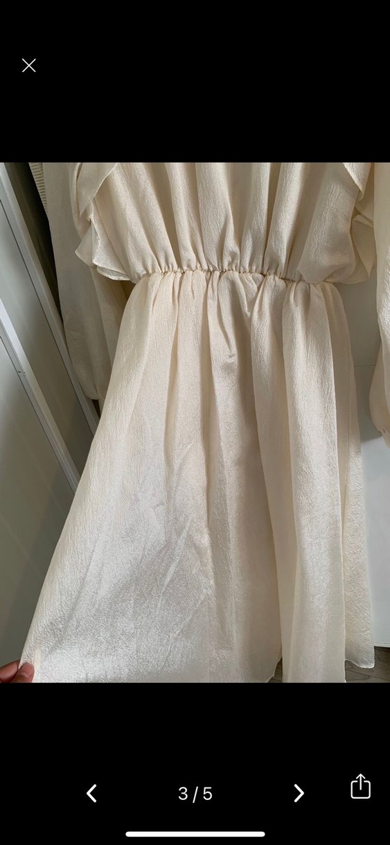 Beyaz Uzun Keten Elbise, Fırfırlı, Gevşek Kesim - Görsel 2