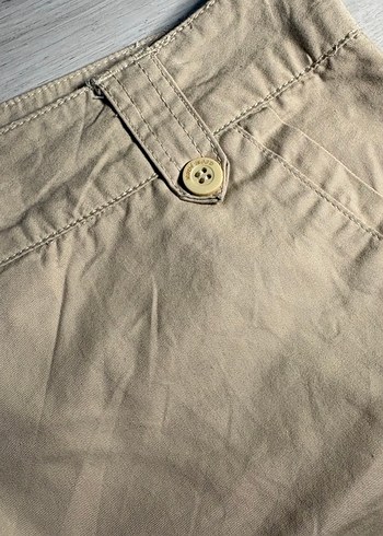 Düğmeli Bej Kadın Mini Keten Şort - Görsel 3