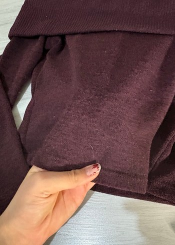 Ambar Bordo Kadın Triko Kayık Yaka Kazak - Görsel 2