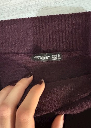 Ambar Bordo Kadın Triko Kayık Yaka Kazak - Görsel 4