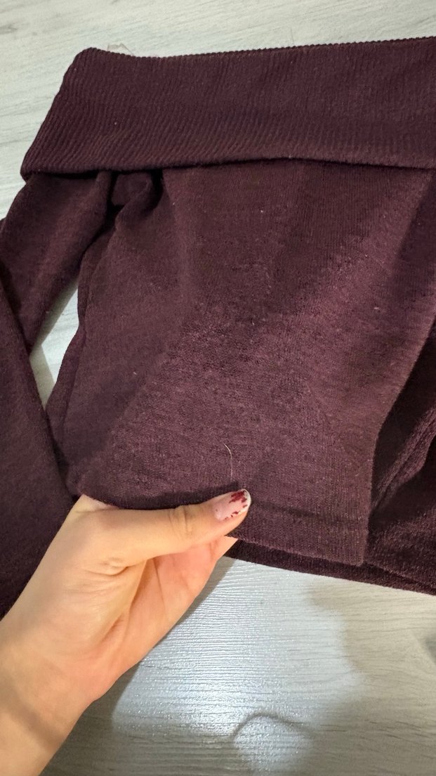 Ambar Bordo Kadın Triko Kayık Yaka Kazak - Görsel 2