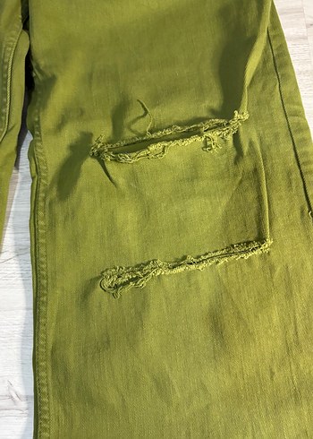 Kadın Haki Bol Kesim Uzun Keten Pantolon - Görsel 2