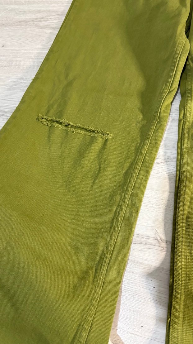 Kadın Haki Bol Kesim Uzun Keten Pantolon - Görsel 3