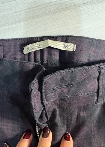 Bordo Ekose Kadın Kumaş Pantolon - Görsel 2