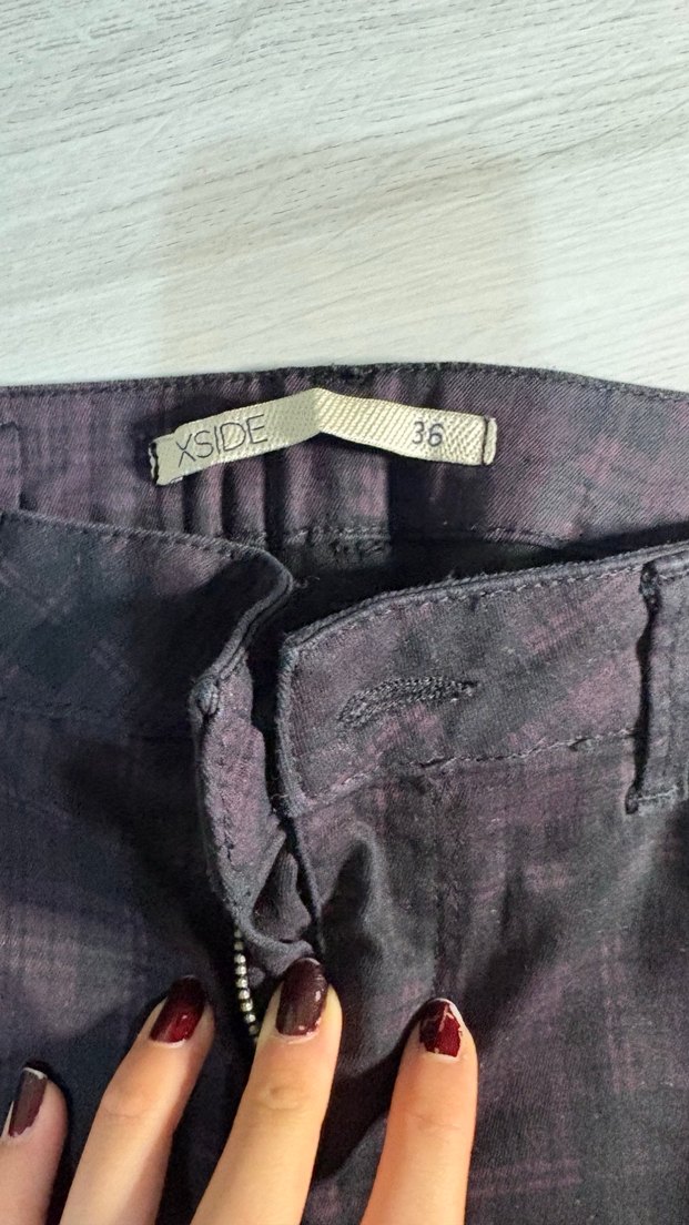 Bordo Ekose Kadın Kumaş Pantolon - Görsel 2