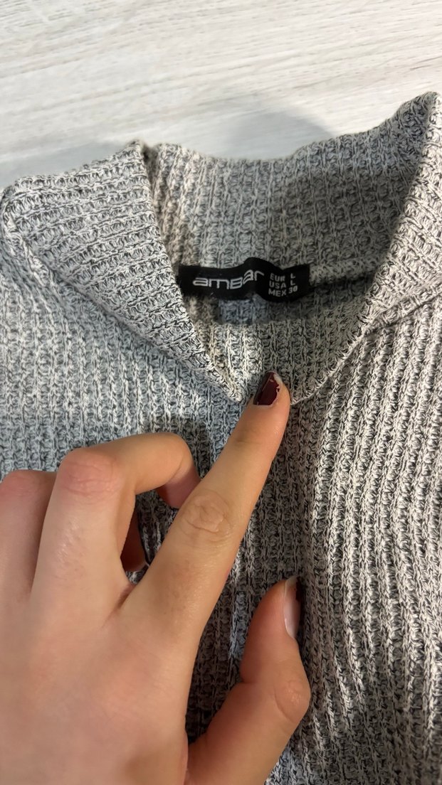 ambar Gri Kadın Triko İnce Örgü Kazak - Görsel 3