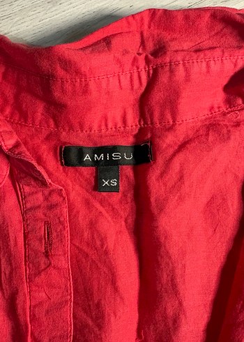 Kırmızı Keten Kadın Kısa Kollu Gömlek - Görsel 2