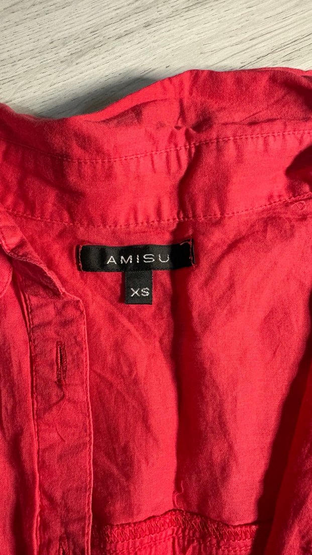 Kırmızı Keten Kadın Kısa Kollu Gömlek - Görsel 2