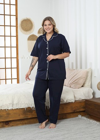 Diğer Lacivert Kısa Kollu Kadın Pijama Takımı