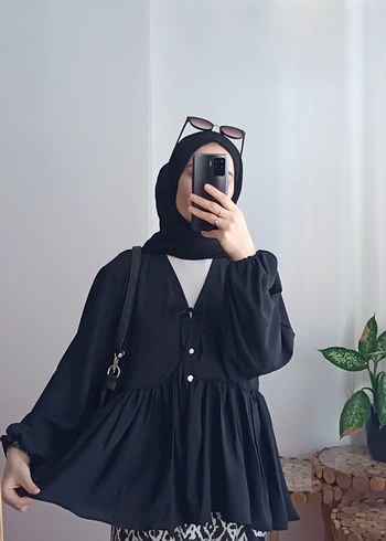 Diger Siyah Midi Kadın Tunik Yüksek Yaka