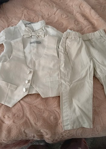 Çocuk Beyaz Düğmeli Yelekli Takım - Görsel 2