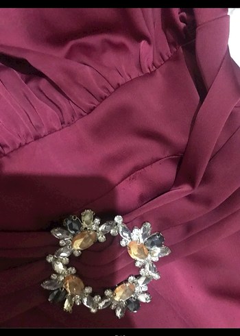 Bordo Uzun Kollu Drapeli Abiye Elbise - Görsel 2