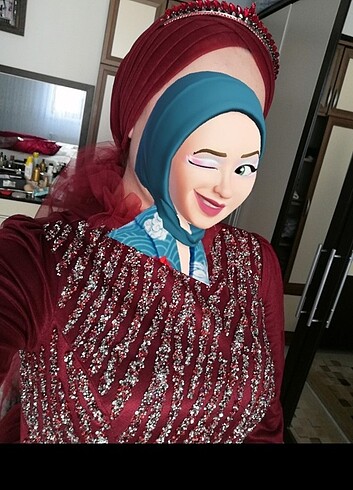 Bordo hayal tül hazır duvak türban 