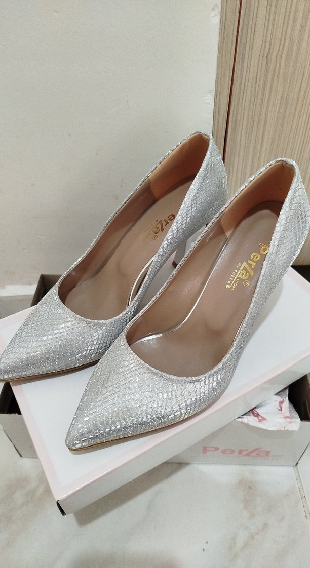 Beyaz Yılan Derisi Görünümlü Şık Topuklı - Görsel 4